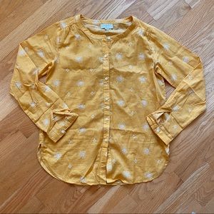 xxsp Ann Taylor 100% cotton yellow floral blouse button up shirt